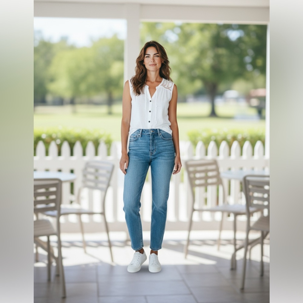 Bodrum White by Nature White 100% Cotton Tank Top with Crochet Detail Large EUC